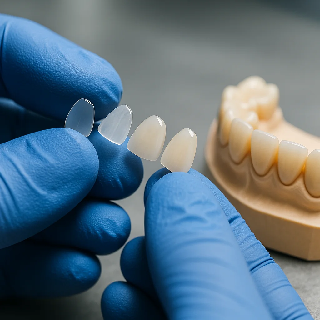 E-Max veneers on a dental model