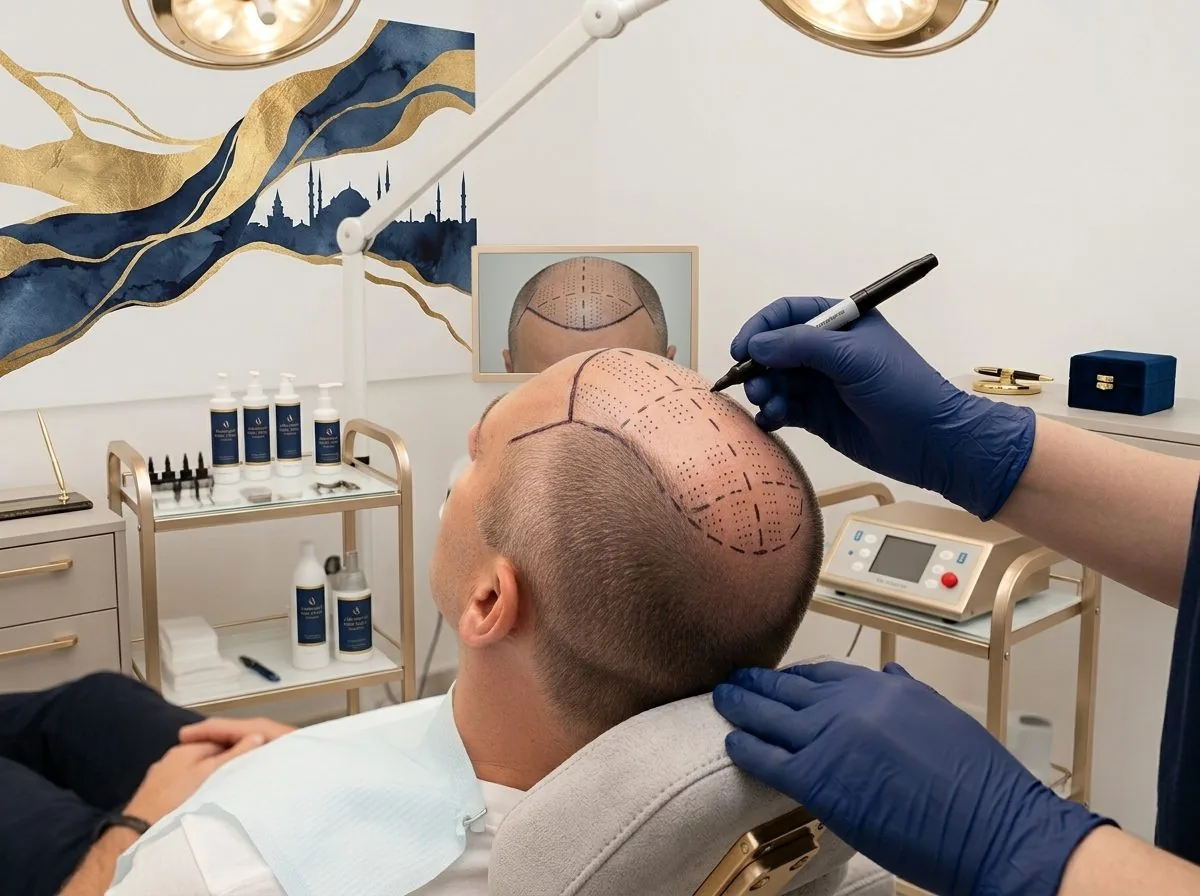 Hair transplantation in progress